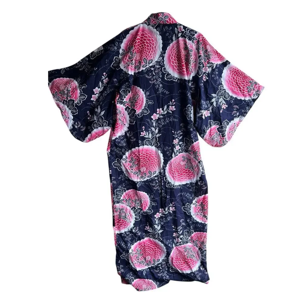Japanese Yukata Women's 100% Cotton Peony and Chrysanthemum XL (61) KYOTO SEN'I - Picture 7 of 13